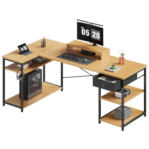 【M2224-114-76】デスク l字デスク pcデスク右棚左棚 幅107cm Amazon | YeTom ゲーミングデスク l字デスク pcデスク 右棚左棚